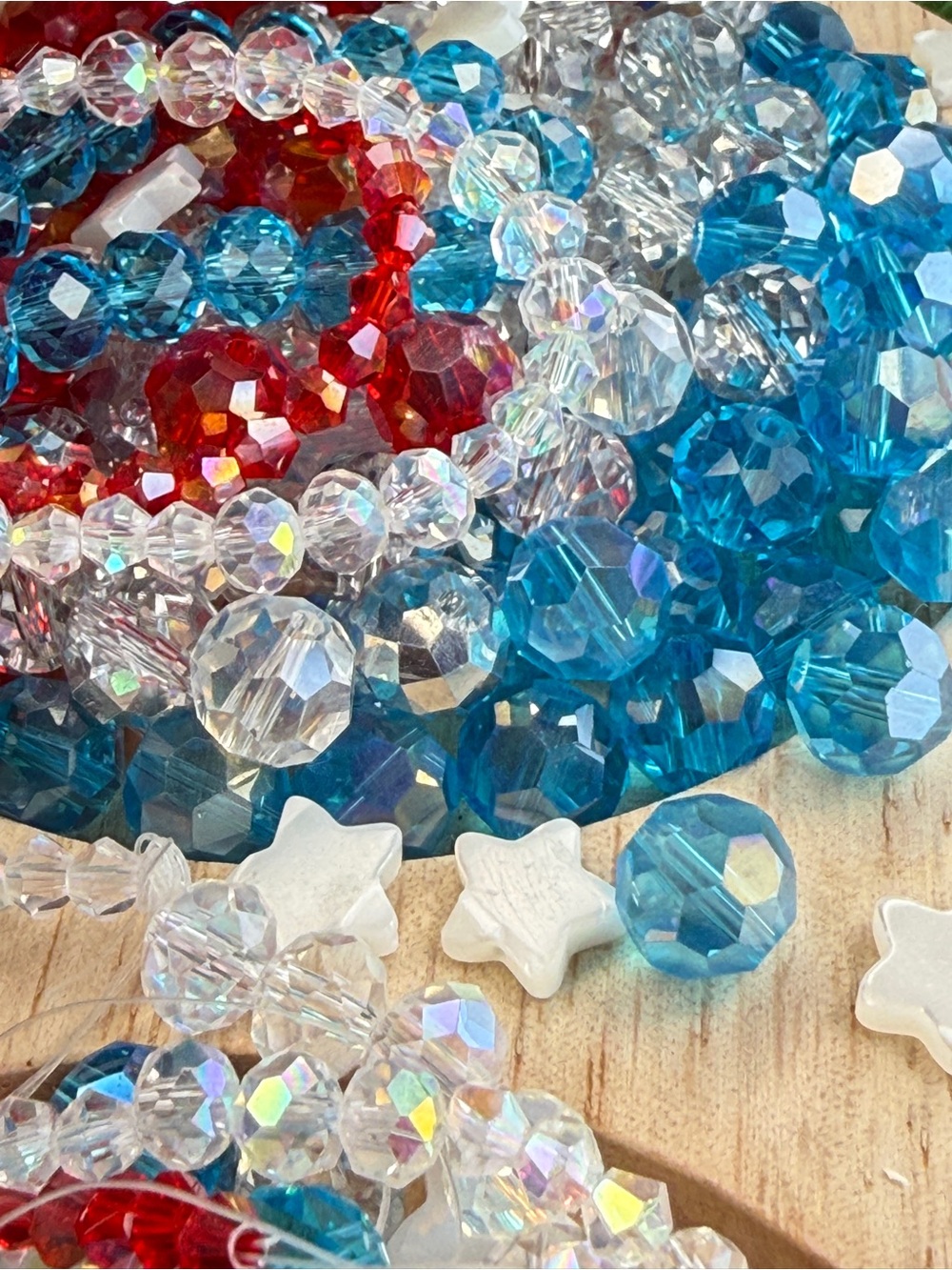 300 Crystal Beads Red White Blue + Mother of Pearl Sea Stars 4th July DIY Bundle